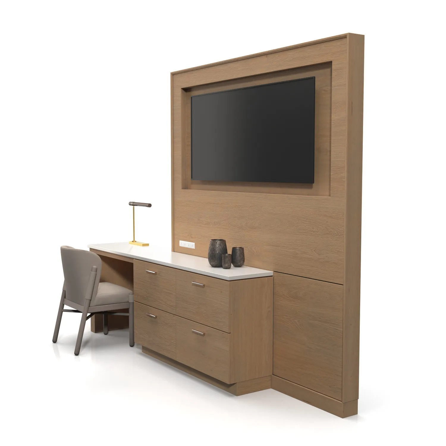 Tv Wall Panel With Dresser And Desk Combo 3D Model_06